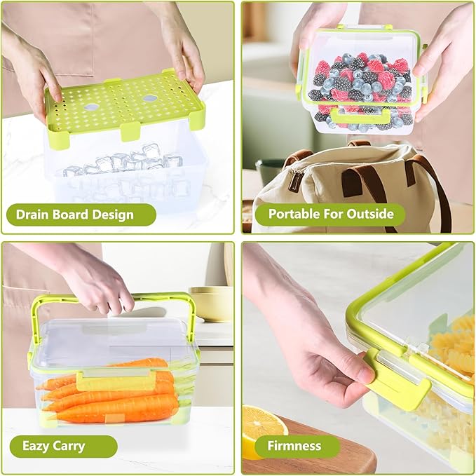 5 Pcs BPA-Free Fridge Containers with Lids - Leakproof - Increase Capacity and Stacked Design for Storage Clear for Food, Fruit, Vegetable