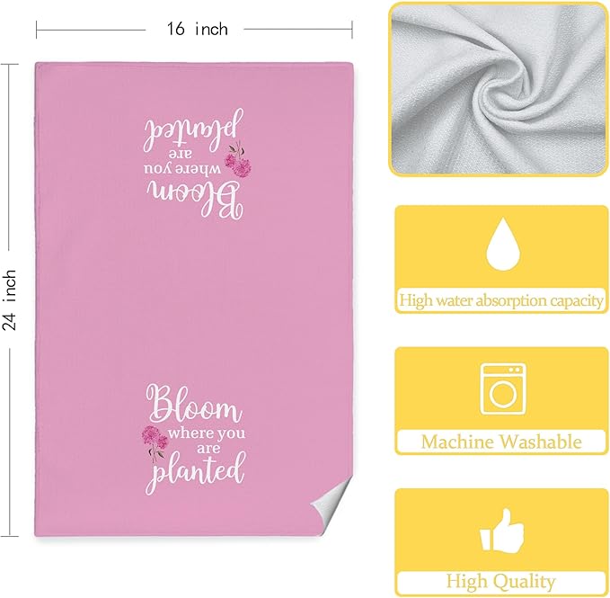 Pink Hydrangea Kitchen Towels Set of 4, Bloom Where You are Planted Pink and White Hydrangea Decorative Hand Towels for Bathroom, Hydrangeas Gifts, 16x24