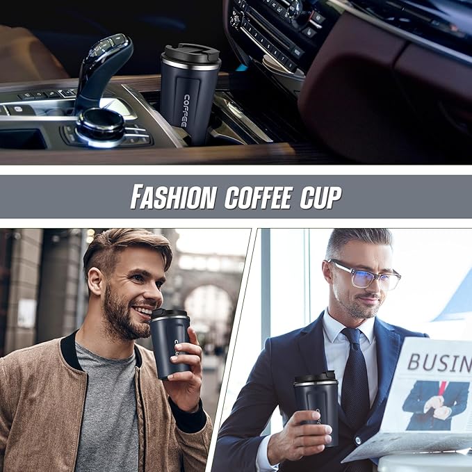 Sieral 4 Pcs 13 oz Travel Coffee Mug Insulated Reusable Coffee Cups with Leakproof Lid Stainless Steel Portable Tumbler for Keep Hot or Ice Milk Tea(Navy Blue)