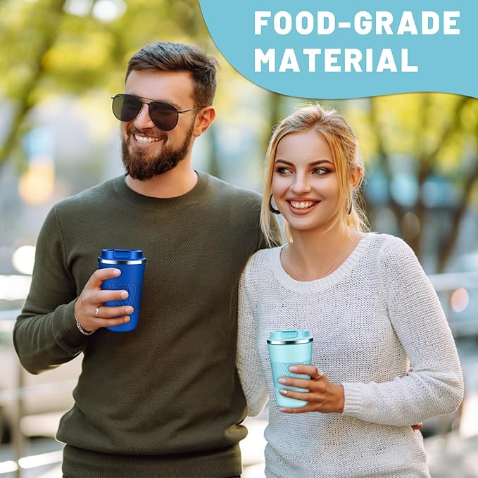 Insulated Coffee Tumblers with Flip Lid 12oz / 17oz, Stainless Steel Travel Coffee Mug Leak Proof, Vacuum Insulated Coffee Mug Reusable Cup, Keeps Cold and Hot for Coffee Tea