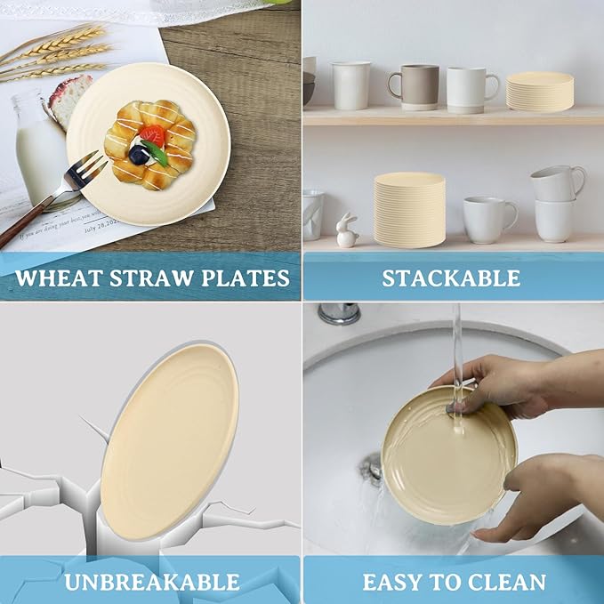 Wrova 5.5 Inches Handy Appetizer Plates Set of 8 - Small Wheat Straw Plates for Dessert - Unbreakable Sidedishes Plate Sets for Kitchen and Party Beige Series