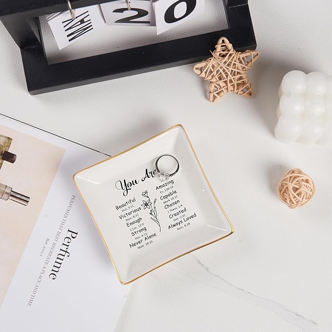 Christian Gifts for Women Trinket Dish Tray Jewelry Plate, Faith Religious Spiritual Gifts Bible Verse Gifts for Christian Teen Girls Birthday Christmas Inspirational Gift