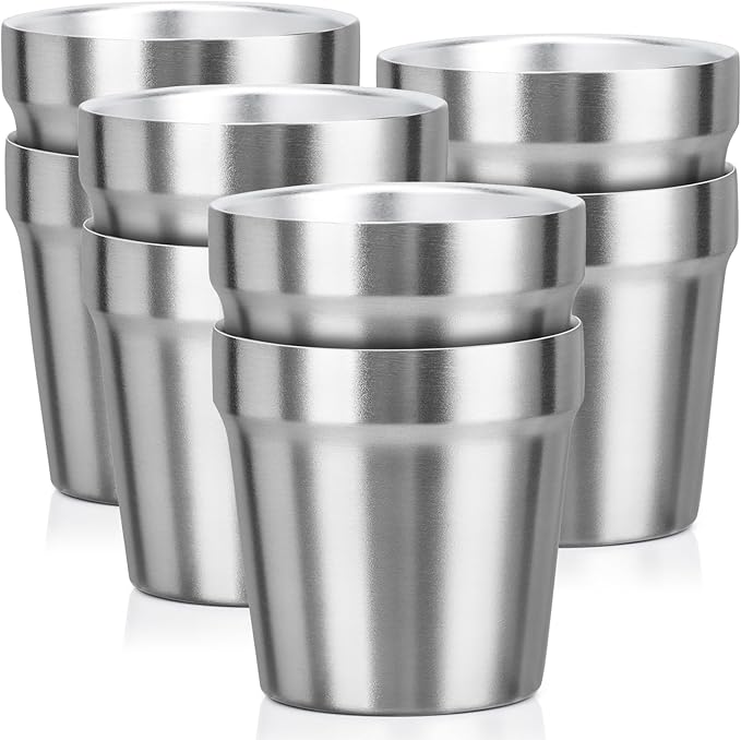 Beasea Stainless Steel Cups 6 oz, 8 Pack Small Bulk Stainless Steel Tumbler Stackable Insulated Mini Cups for Drinking Double Wall Metal Glasses Tin Cups for Home Restaurant Office Party Camping