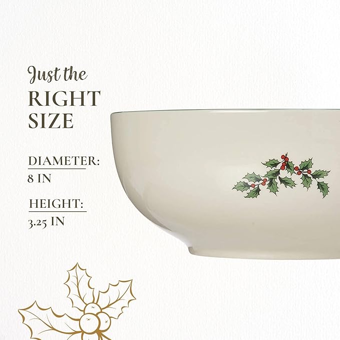 Spode Christmas Tree Round Serving Bowl - 8-Inch Ceramic Bowl for Pasta, Salad, Soup, and Side Dishes - Elegant Porcelain Design, Stackable, Dishwasher & Microwave Safe - Ideal for Holiday Gatherings
