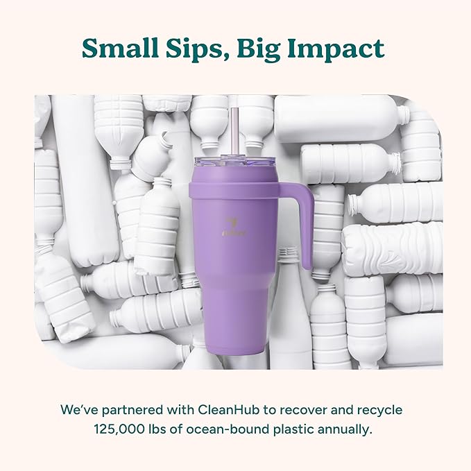 Reduce 40 oz Stainless Steel Tumbler with Handle - Dual-Wall Vacuum Insulated Travel Mug, Sweat-Proof Lid & Reusable Straw - Keeps Drinks Cold for 24 Hrs, Fits Cupholders, Dishwasher Safe -Pina Colada