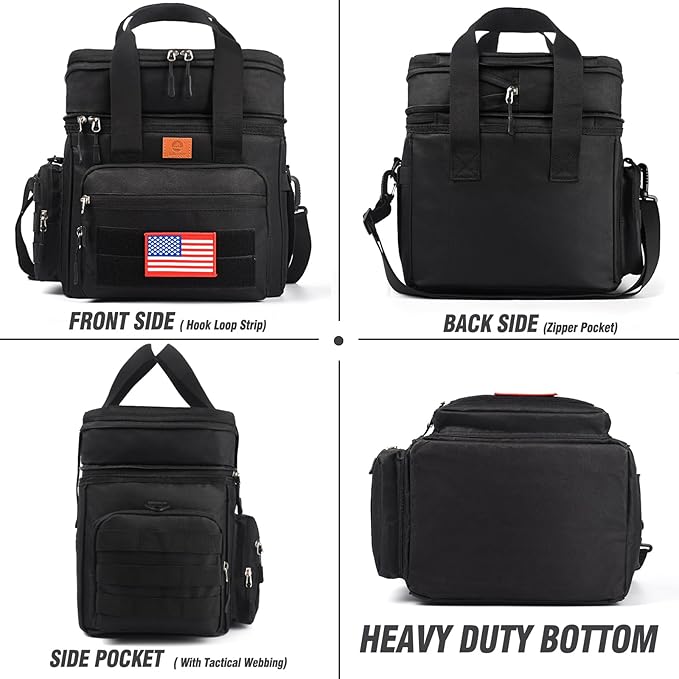 Tactical Lunch Box for Men, Expandable Heavy Duty Double Deck Tactical Lunch Bag with Shoulder Strap, Leakproof & Insulated Lunch Cooler Bag for Adult Work Fishing Picnic Travel,20L (Black)