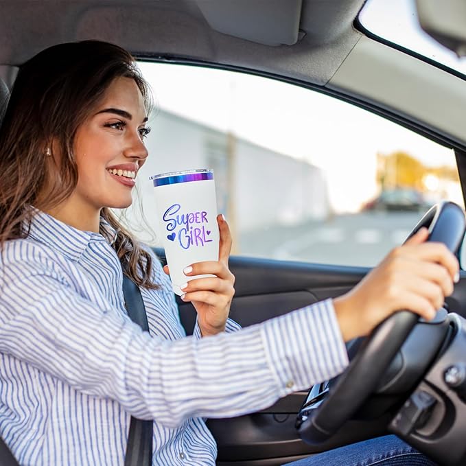 20 oz Tumbler Stainless Steel Tumbler with Lid and Straw, Double Wall Vacuum Insulated Travel Coffee Mug for Laser Engrave, Powder Coated Cup for Hot and Cold Drinks (White,1 pack)