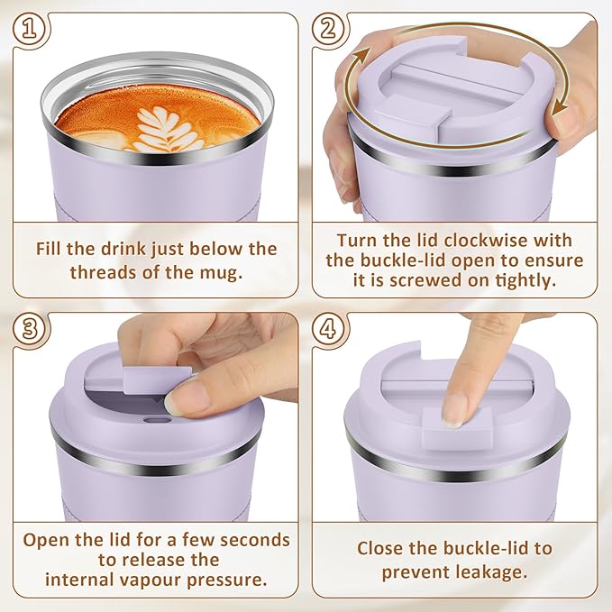 KETIEE Travel Mug 12oz: Insulated Coffee Mug with Leakproof Lid, Travel Coffee Mug Vacuum Stainless Steel Double Walled Reusable Coffee Cup for Hot and Iced Coffee Tea Water (Purple)