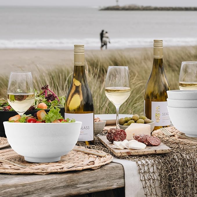 60 OZ Wheat Straw Bowls, Large Popcorn Bowl Sets of 6, Unbreakable Large Serving Bowls for Kitchen, Microwave and Dishwasher Safe Big bowl for Eating, Soup, Ramen, Cereal- White