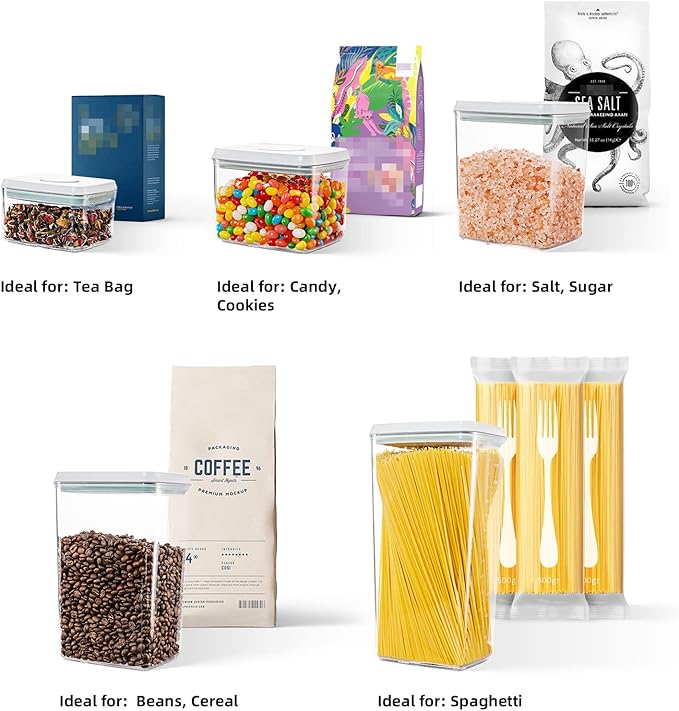 Airtight Pop Food Containerswith Lids, 10 PCS Kitchen and Pantry Organization Canisters for Cereal, Dry Food, Sugar, Snack, Flour, Spaghetti