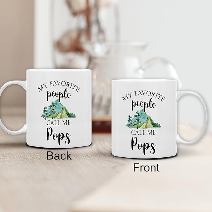 QASHWEY Pops Mug, Pops Gifts from Grandkids Coffee Mug, PopsGrandpa Gifts, Fathers Day Mug Tea Cup Gift forPops Pop Pop Grandpa, My Favorite People Call Me PopsCoffee Cups Ceramic 11oz