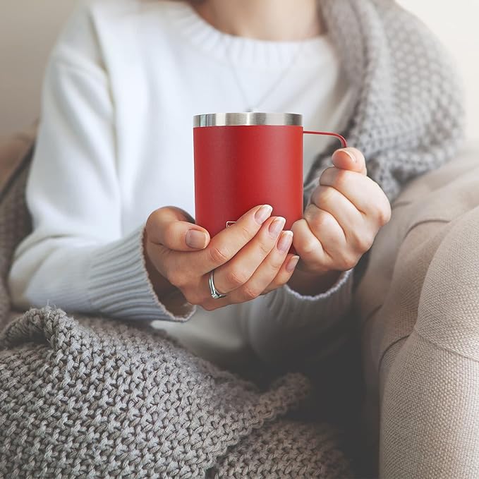 WETOWETO 14 oz Coffee Mug, Vacuum Insulated Camping Mug with Lid, Double Wall Stainless Steel Travel Tumbler Cup, Coffee Mugs Outdoor, Powder Coated Harvest Red