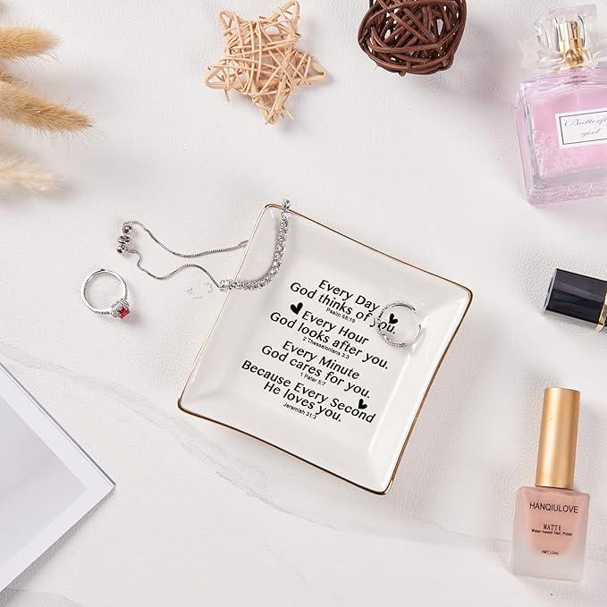 Christian Gifts for Women Faith Jewelry Dish with Bible Verse Prayers, Religious Gifts Scripture Gifts Spiritual Gifts for Women Men Friends Birthday - Every Second God He Loves You