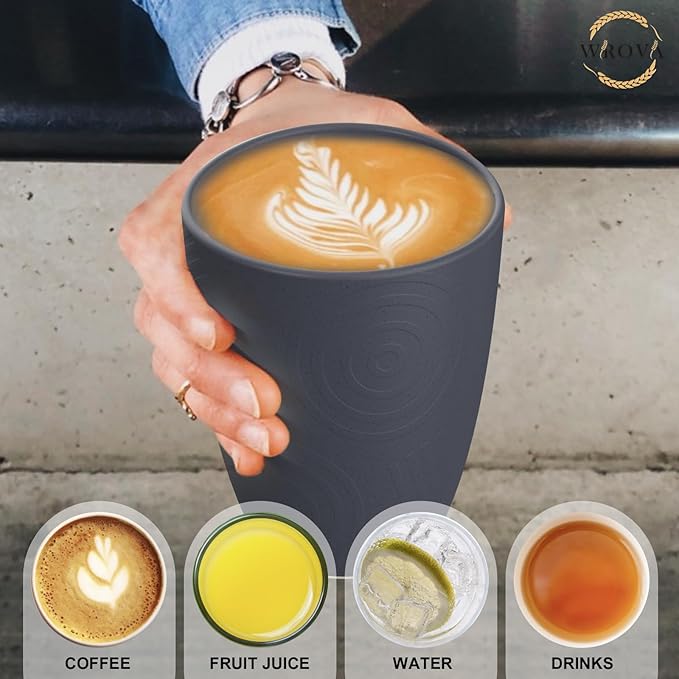 Wheat Straw Cups 8 PCS Good Alternative to Plastic Reusable Cups 12 oz Unbreakable Drinking Cup Reusable Dishwasher Safe Water Plastic Glasses Deep Grey