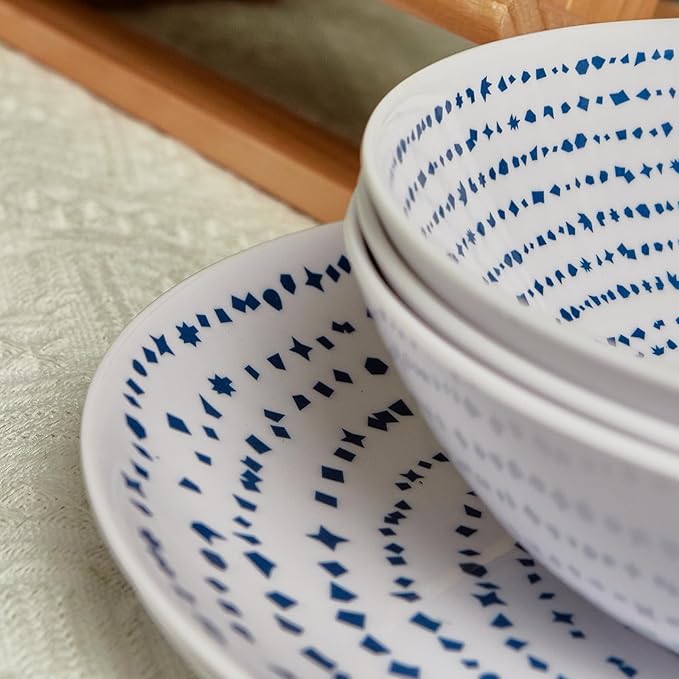 Melamine Dinnerware Set of 12 Pcs Dinner Dishes Set Bowls and Plates for Indoor and Outdoor with Unbreakable Non-breakable Lightweight Dining Tableware