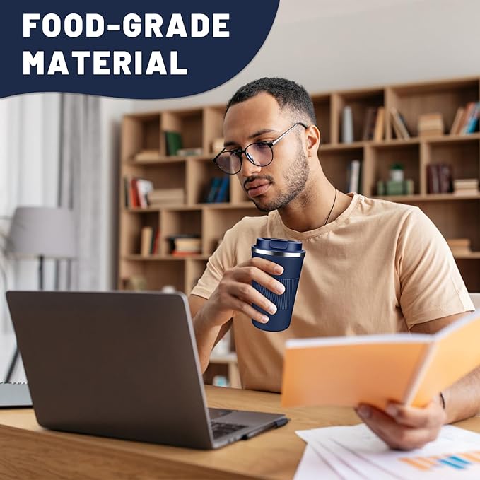 Insulated Coffee Tumblers with Flip Lid 12oz / 17oz, Stainless Steel Travel Coffee Mug Leak Proof, Vacuum Insulated Coffee Mug Reusable Cup, Keeps Cold and Hot for Coffee Tea