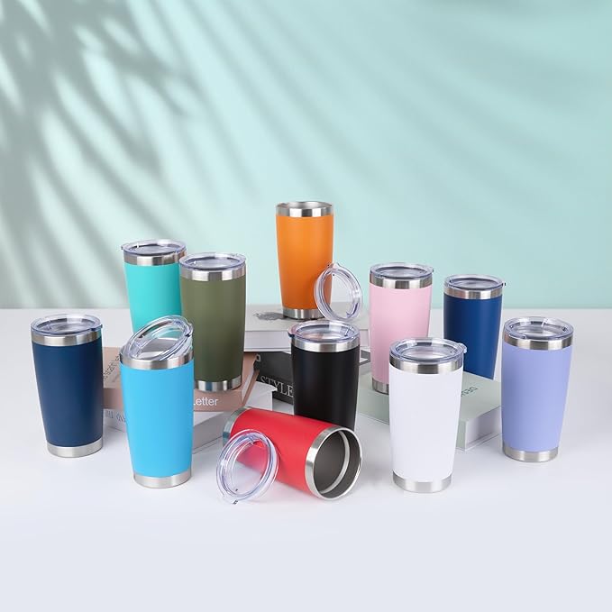 HASLE OUTFITTERS 20oz Stainless Steel Tumblers Bulk, Insulated Travel Cup with Lid, Double Wall Vacuum Coffee Mug for Cold & Hot Drinks 12 Pack, Royal Blue