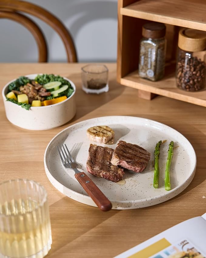 Famiware Nebula Plates and Bowls Sets, 18 Pieces Dinnerware Sets, Dishes Set for 6, Creamy White with Colorful Speckles