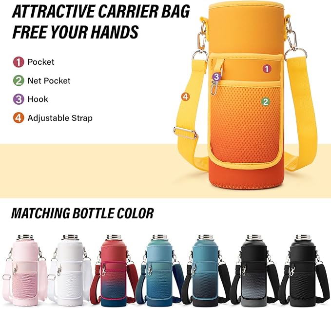 40 oz Insulated Water Bottle | Thickened Stainless Steel Vacuum Metal | Portable Sports Water Jug for Gym and Hiking with Straw, Carrier Bag, Handle Strap | BPA-Free 40 oz