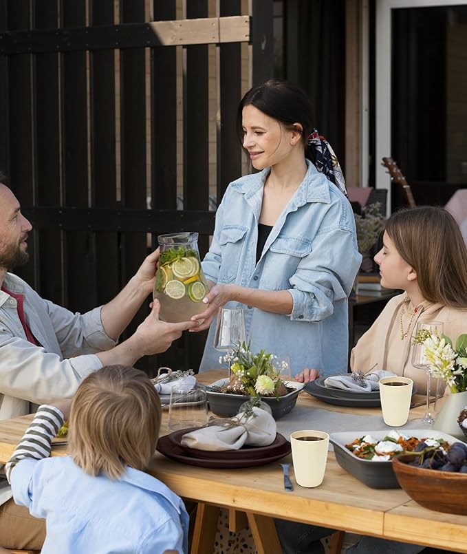 Quatish 24 Piece Plates and Bowls Sets for 6, Unbreakable Dinnerware Sets, Plastic Dish Set for Camping, Dishwasher Microwave Safe, Outdoor Kitchen and Apartment Dinning RV Essentials, Brown
