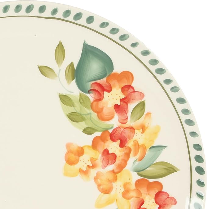 Bloomhouse Cassia Bud 16 Piece Double Bowl Hand Painted Stoneware Plates and Bowls Floral Dinnerware Set