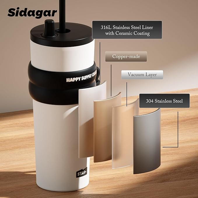 24 oz Stainless Steel Tumbler with Lid and Straw, Insulated Water Bottle Leak Proof for Hot and Cold, Portable Travel Coffee Mug, Reusable Coffee Cup for Women, White