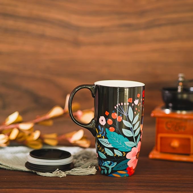 Topadorn Ceramic Mug Pink Flower Porcelain Coffee Mug with Gift Box,17oz. Pink Flower