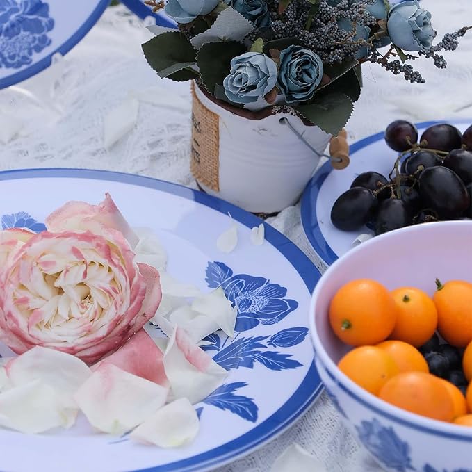 Melamine Dinnerware Set 12-Piece for 4 Dish Set Plates Bowls Unbreakable Dishware for Indoor Outdoor Use Lightweight Durable for Camping Picnics Parties light blue