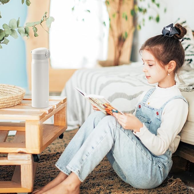 17 oz / 500 ml Insulated Water Bottle, Stainless Steel Thermo Coffee Travel Mug, Thermal Cup with Snap Flip Lid, BPA Free for Hot and Cold Drinking, White