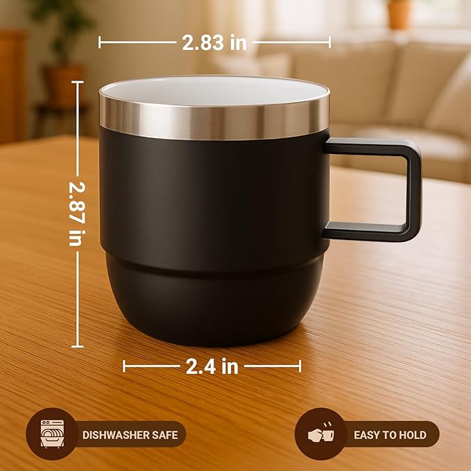 6 oz Espresso/Coffee Mug with Handle, Ceramic-Lined 18/8 Stainless Steel, Double-Wall Vacuum Insulated, Stackable, Dishwasher Safe, Fits Most Espresso Machines (Wine Red, 2 Pack)