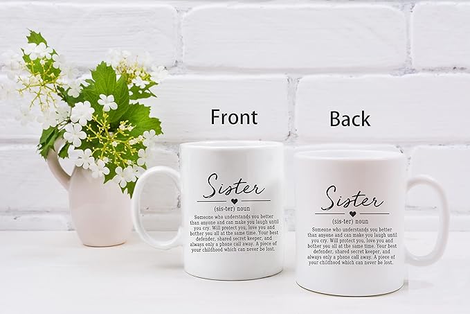 QASHWEY Sister Definition Coffee Mugs Mug, SisterBirthday Christmas Wedding Gifts from Sister Brother,InspirationalSister Gift Double Side Printed Ceramic Mug Cup 11 Ounce