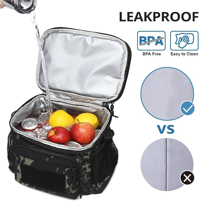 ATRIPACK Lunch Bag for Men, Double Deck Tactical Lunch Box Work with Shoulder Strap MOLLE Webbing Large Lunch Cooler Leakproof Insulated (Camo-Black)