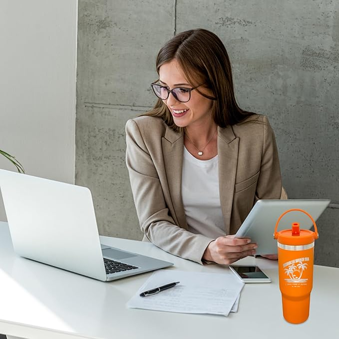 30 oz Tumbler with Handle, Double Wall Vacuum Insulated Tumblers with Flip Straw, Coffee Mug 30oz Powder Coated Cup for Hot and Cold Drinks(Orange,8 pack)