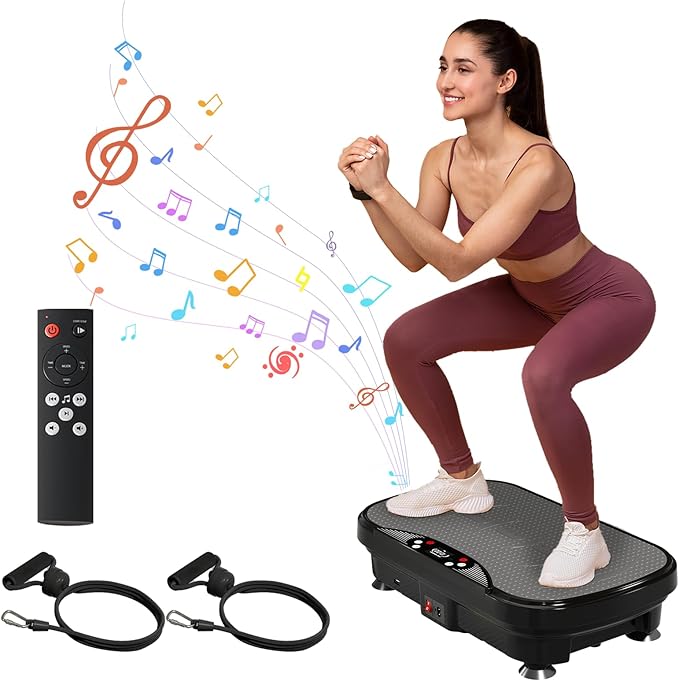 Vibration Plate Exercise Machine, Full Body Shaker Workout Vibration Plate for Lymphatic Drainage Weight Loss, Waver Vibrating Fitness Platform with Resistance Bands, Low Noise Home Fitness for Adults