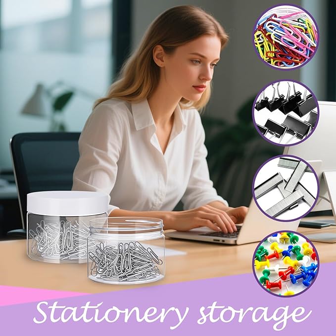 72 PCS 4 OZ Plastic Jars with Screw On Lids,Labels Refillable Empty Round Slime Containers for Storing Dry Food, Honey Jam, Cream, Butter, Lotion, White