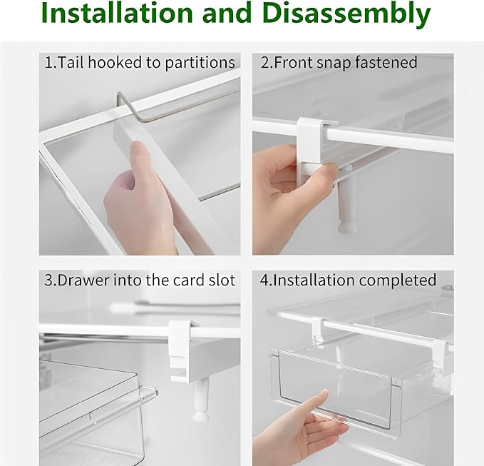 vacane Upgraded Refrigerator Drawers Organizer - Pull Out Fridge Bins with Handle, Extra-Long 19.5" Stretchable and Deep Storage