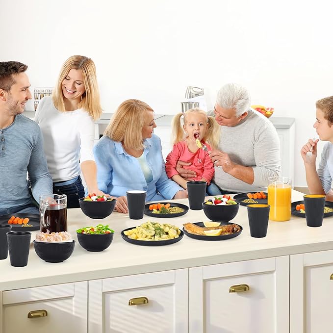 18PCS Wheat Straw Dinnerware Sets Unbreakable Reusable Dinnerware Set for 6, Microwave Dishwasher Safe Dinnerware for Outdoor Camping Dishes