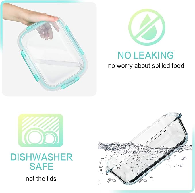 30 Pieces Glass Food Storage Containers with Upgraded Snap Locking Lids,Glass Meal Prep Containers Set - Airtight Lunch Containers, Microwave, Oven, Freezer and Dishwasher Friendly (Green)