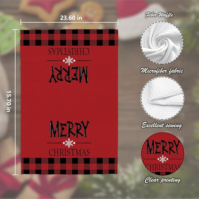 Christmas Kitchen Towels,Red Christmas Dish Towels Set of 2,Buffalo Check Plaid Tea Towels for Kitchen,Christmas Hand Towels for Bathroom,Gifts for Women,Housewarming Gifts 16×24 Inches