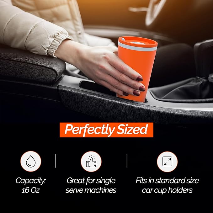 Copco Cone Desk Mug, 16 Ounce (Set of 2) - Double Wall Insulated Mug Set with Lid and Handle, Microwave & Dishwasher Safe, BPA-Free Mug, Desk-Friendly & Car Cup Holder Compatible (Orange/Mustard)