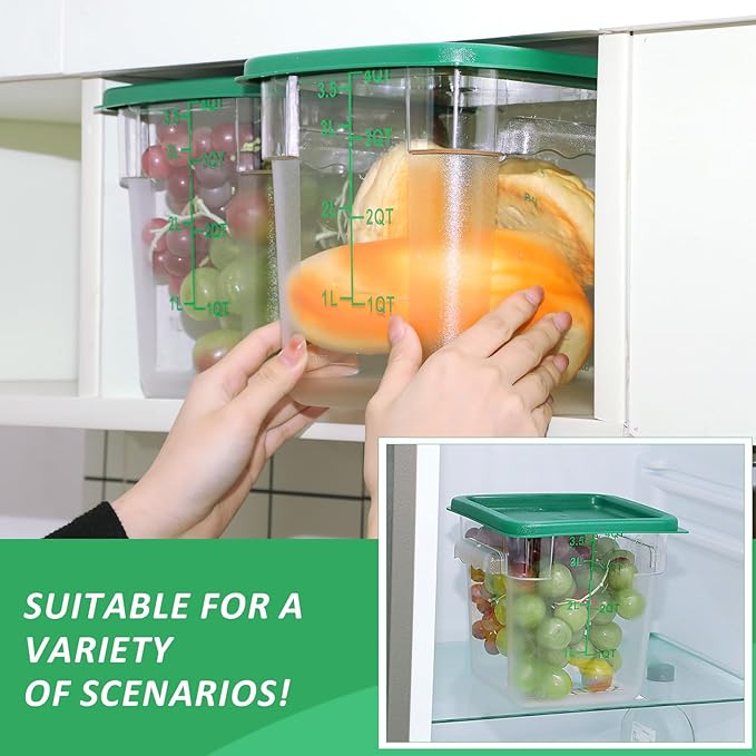 Yungyan 12 Pcs 4 Qt Commercial Food Storage Containers with Lids Restaurant Square Airtight Food Storage Containers Clear Cereal Containers for Kitchen Freezer Dishwasher Pantry(Green Lid)