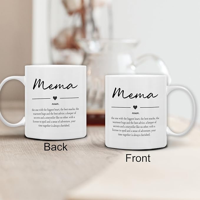 QASHWEY Mema Gifts Coffee Mug, Gifts for Memas Grandma from Grandkids Grandchildren, Grandma Coffee Mug, Mothers Day Mugs Tea Cup Gift for GrandmaMema, Mema Definition CoffeeCup Ceramic 11oz