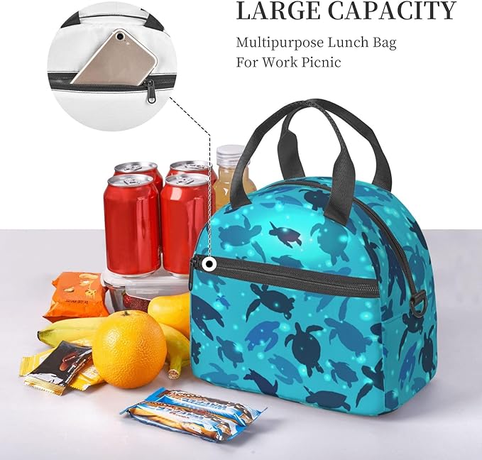 Turtle Reusable Insulated Lunch Box Waterproof Lunch Bag with Detachable and Adjustable Shoulder Strap for Office Picnic or Travel