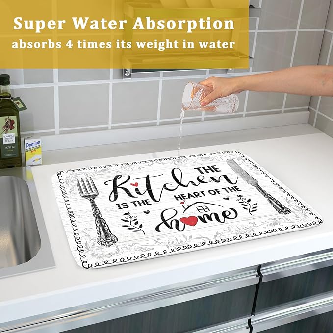 White Kitchen Dish Drying Mat 18x24 Inch Knife Fork Dish Drainer Rack Mats Microfiber Absorbent Protector for Kitchen Countertop Decor