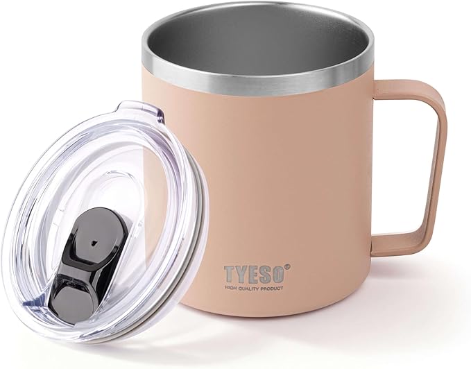 14 Oz Stainless Steel Insulated Mug with Handle & Slider Lid – Double Wall Thermal Coffee Cup – Dishwasher Safe Mug Keeps Drinks Hot & Cold – For Home, Office, Travel