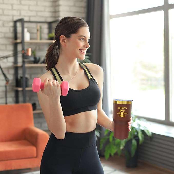 20 oz Tumbler Stainless Steel Tumbler with Lid and Straw, Double Wall Vacuum Insulated Travel Coffee Mug for Laser Engrave, Powder Coated Cups for Hot and Cold Drinks (Brown,1 pack)