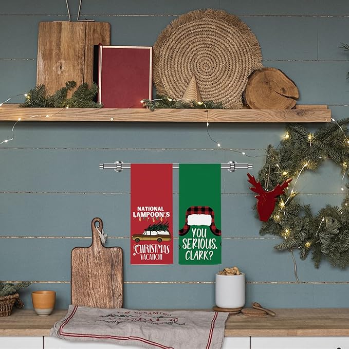 Christmas Vacation Decorations,National Lampoon Funny Christmas Decor,Xmas Classic Movie Drying Hand Kitchen Dish Towels Set of 2,Funny Winter Home Kitchen Decoration 14 x 23 Inches