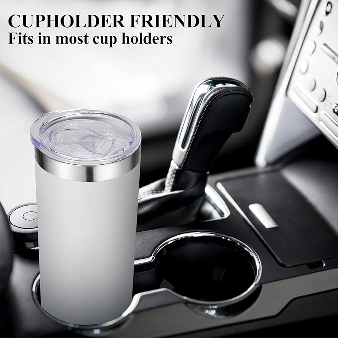 VEGOND Stainless Steel Tumblers Bulk 12 Pack, 20 oz Vacuum Insulated Skinny Tumblers with Lids and Straws, Double Wall Coffee Mug, Travel Water Cup, White