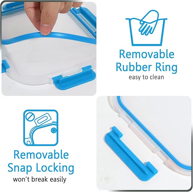 30 Pieces Glass Food Storage Containers with Upgraded Snap Locking Lids,Glass Meal Prep Containers Set - Airtight Lunch Containers, Microwave, Oven, Freezer and Dishwasher Friendly, Blue