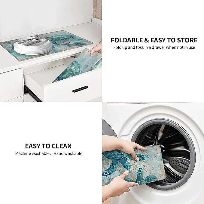 Sea Turtles Dish Drying Mat for Kitchen Counter Microfiber Super Absorbent Non-Slip Dish Drying Pad for Countertops Dishes Utensils Stylish Quick-Dry Machine Washable 18x24 Inch